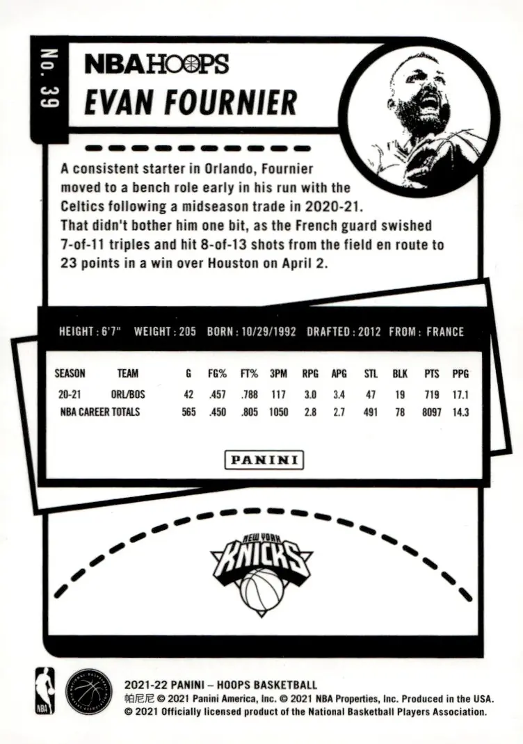 2021-22 NBA Hoops #39 Evan Fournier (back)