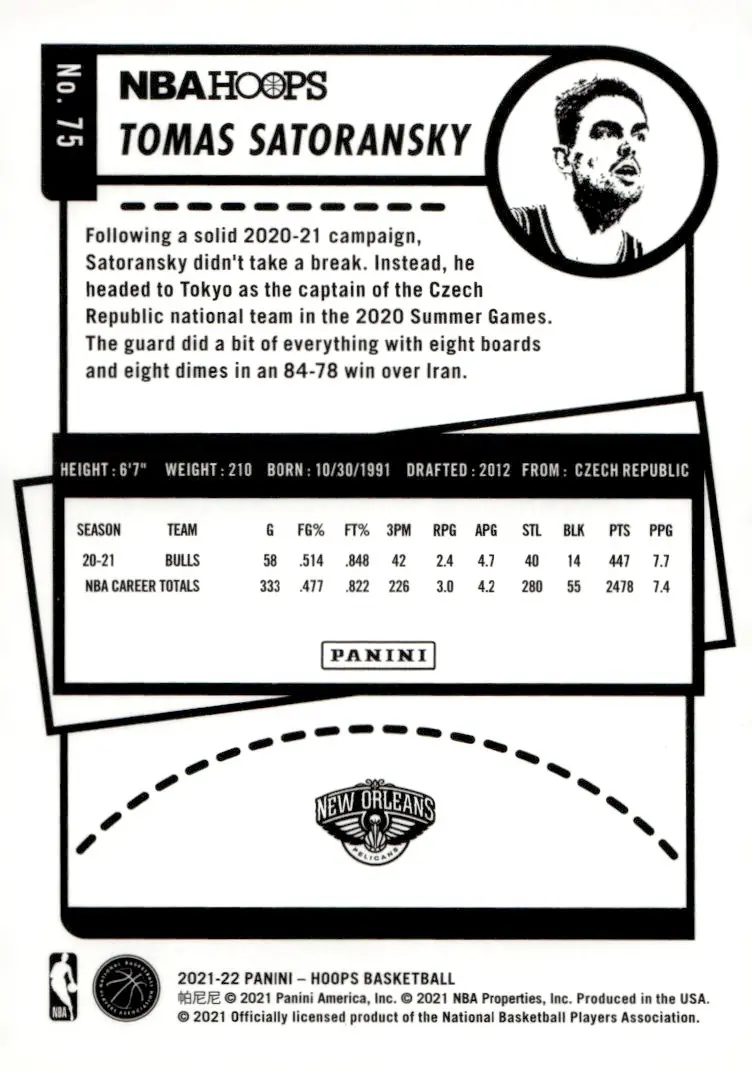 2021-22 NBA Hoops #75 Tomas Satoransky (back)