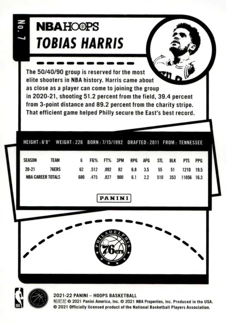 2021-22 NBA Hoops #7 Tobias Harris (back)