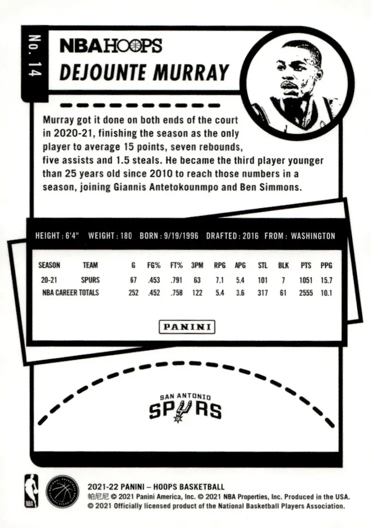 2021-22 NBA Hoops #14 Dejounte Murray (back)
