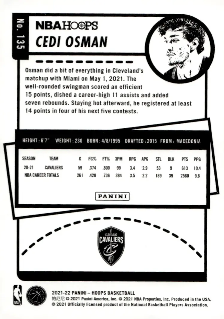 2021-22 NBA Hoops #135 Cedi Osman (back)
