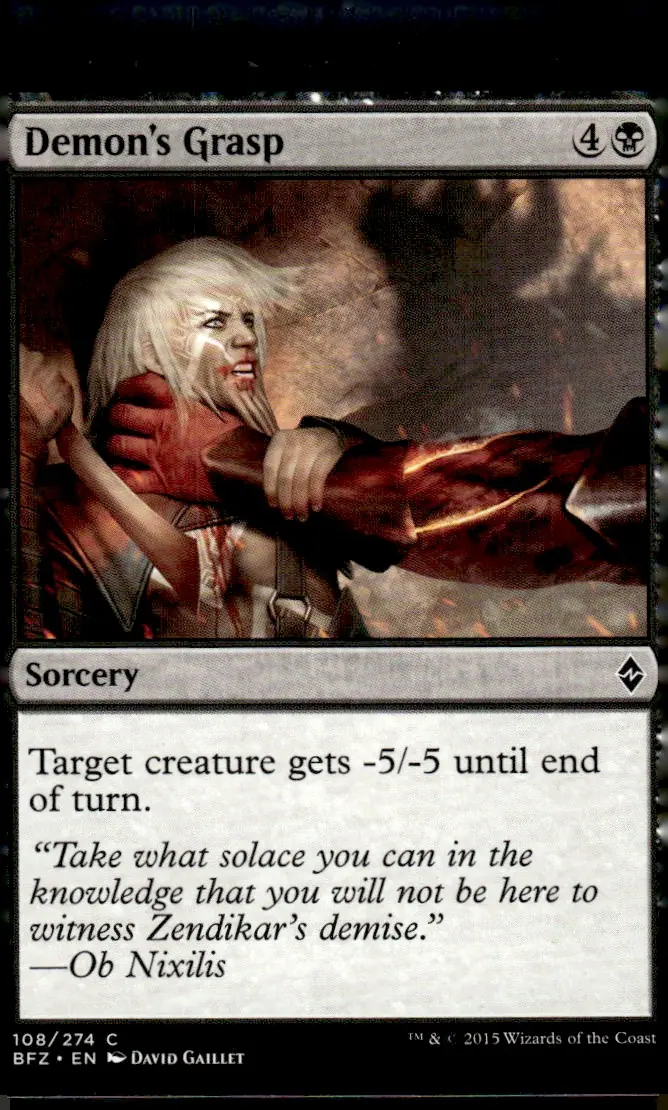 2015 Magic: The Gathering - Battle for Zendikar #108/274 Demon's Grasp (front)