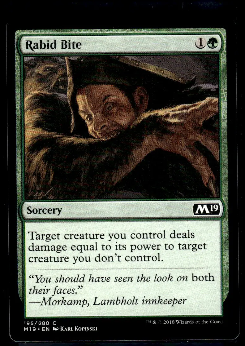 2018 Core Set 2019 (M19) #195/280 Rabid Bite (front)