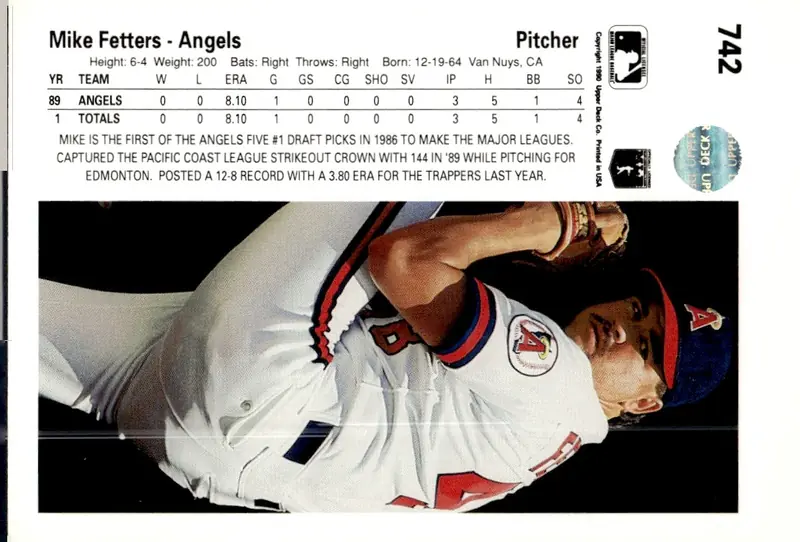 1990 Upper Deck #742 Mike Fetters (back)