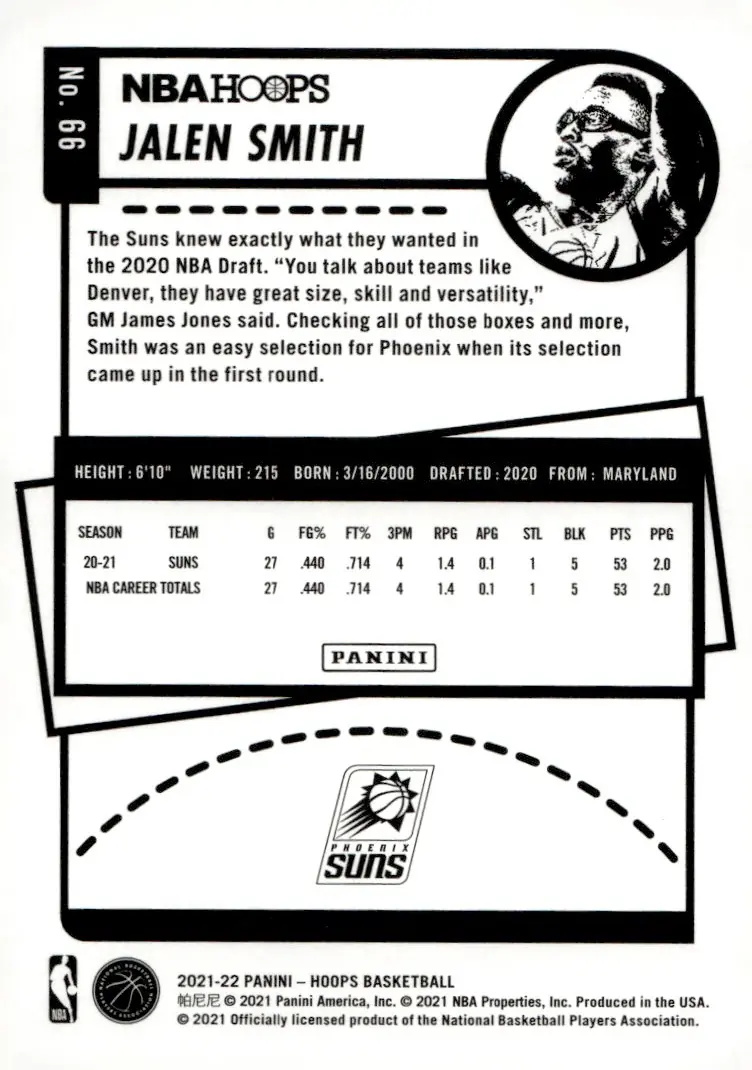 2021-22 NBA Hoops #66 Jalen Smith (back)