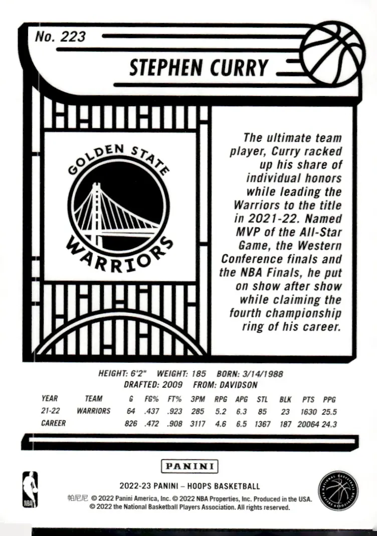 2022-23 NBA Hoops #223 Stephen Curry (back)