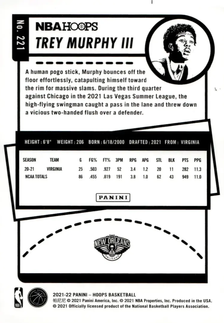 2021-22 NBA Hoops #221 Trey Murphy III (back)