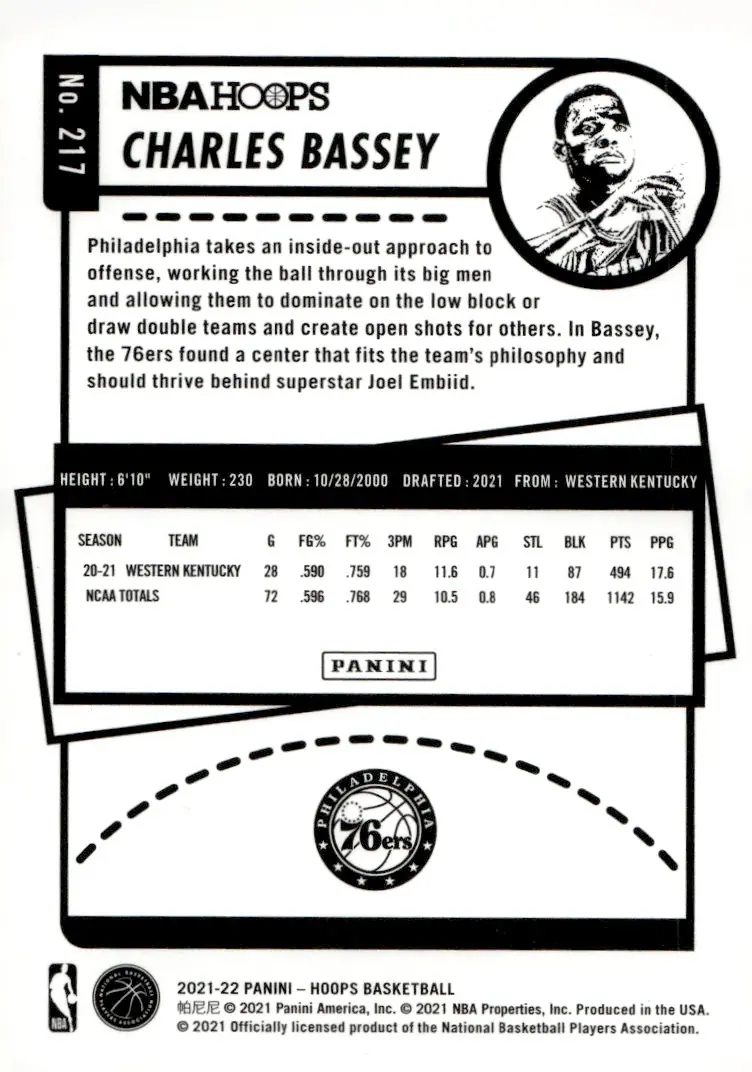 2021-22 NBA Hoops #217 Charles Bassey (back)