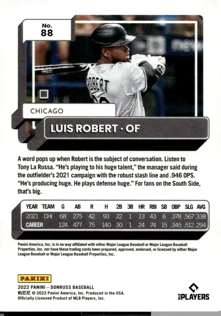 2022 Donruss Baseball #88 Luis Robert (back)