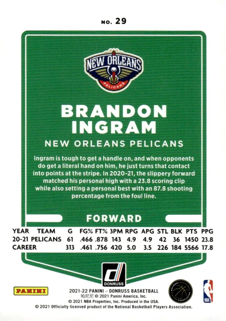 2021-22 Donruss #29 Brandon Ingram (back)