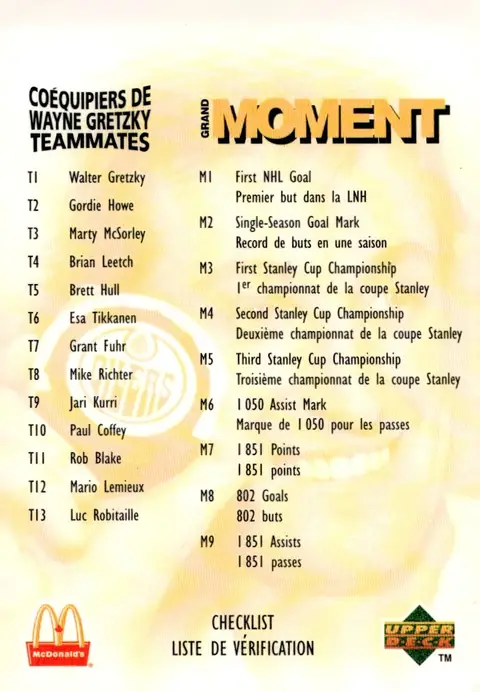1998-99 Upper Deck McDonald's (Ice) #NNO (unnumbered) Checklist