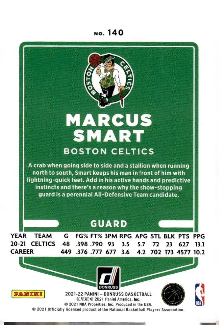 2021-22 Donruss #140 Marcus Smart (back)