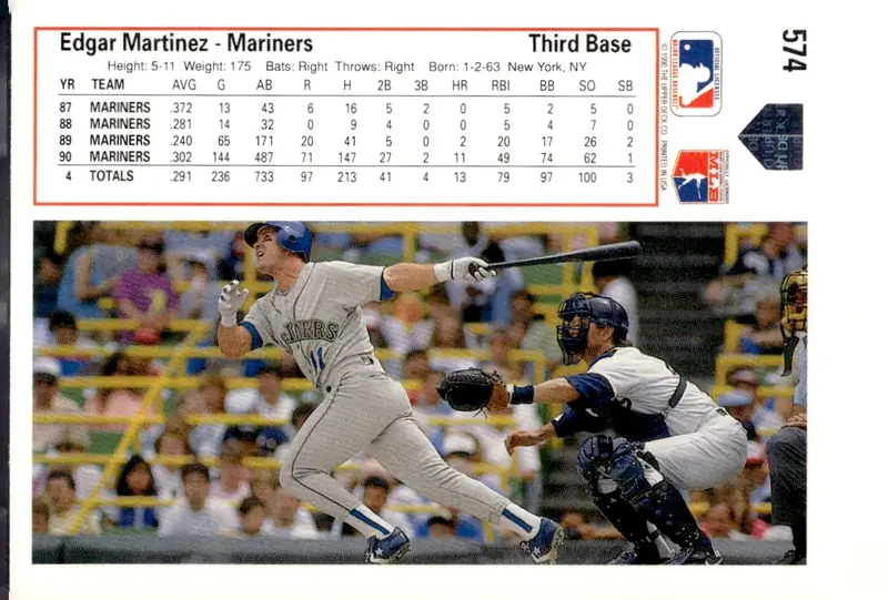 1991 Upper Deck #574 Edgar Martinez (back)
