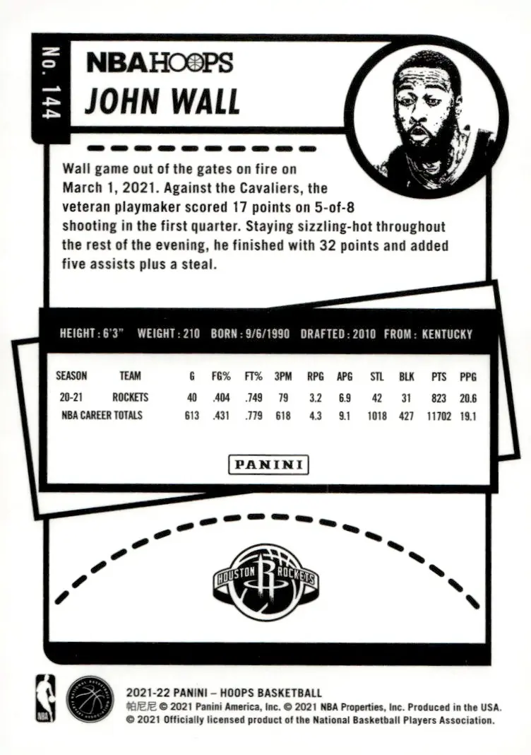 2021-22 NBA Hoops #144 John Wall (back)