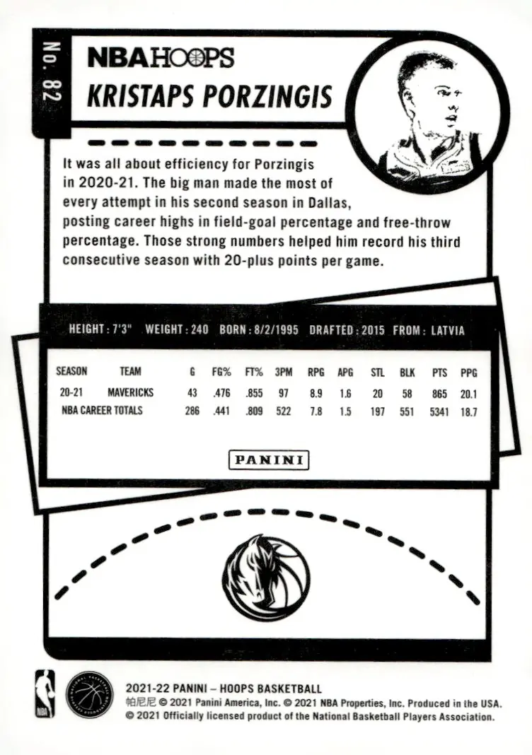 2021-22 NBA Hoops #82 Kristaps Porzingis (back)