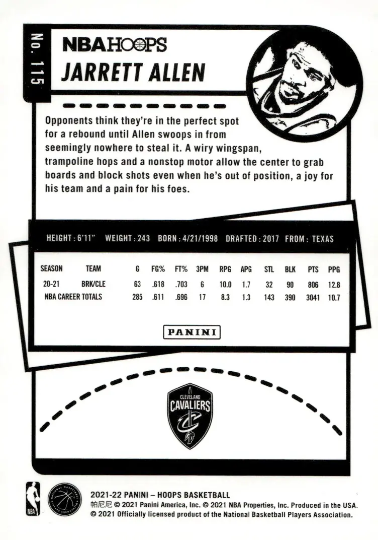 2021-22 NBA Hoops #115 Jarrett Allen (back)