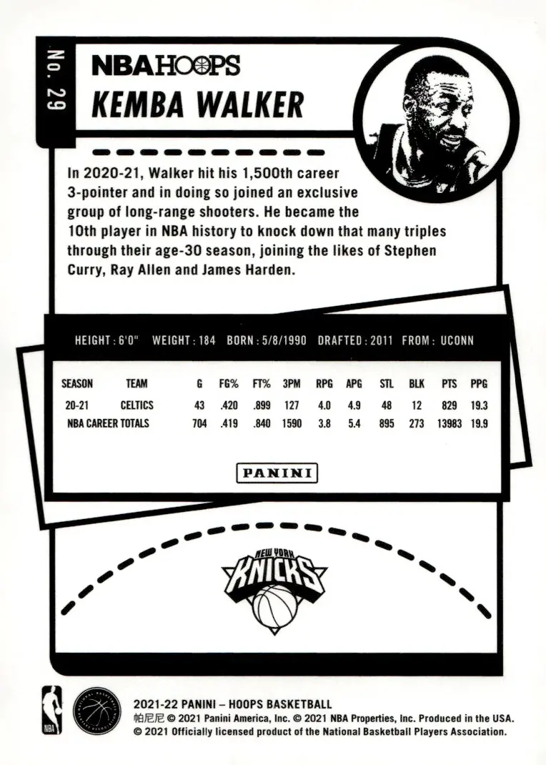 2021-22 NBA Hoops #29 Kemba Walker (back)