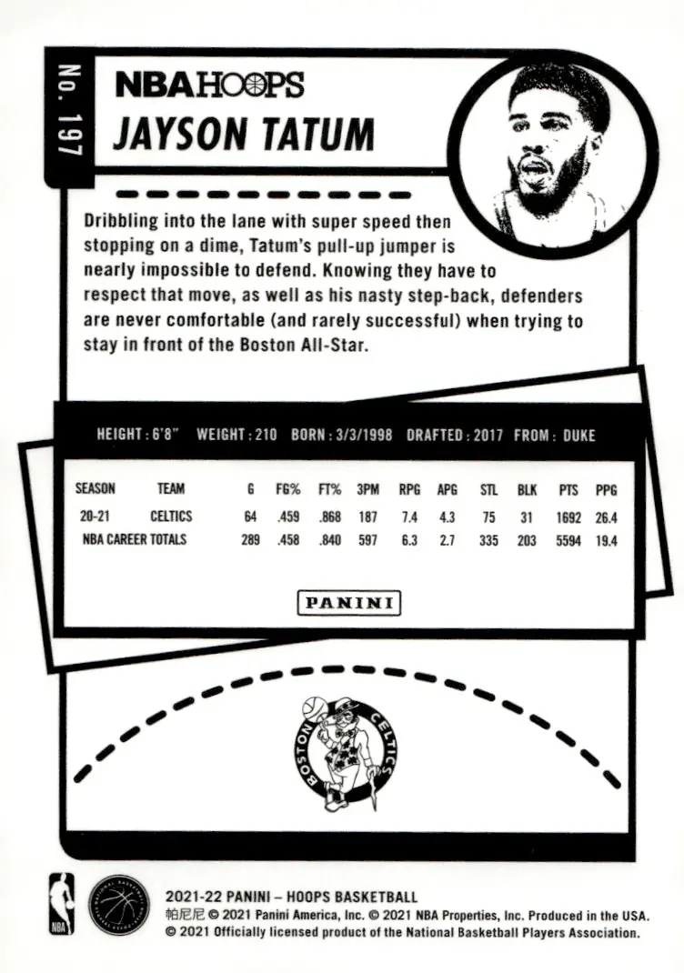 2021-22 NBA Hoops #197 Jayson Tatum (back)