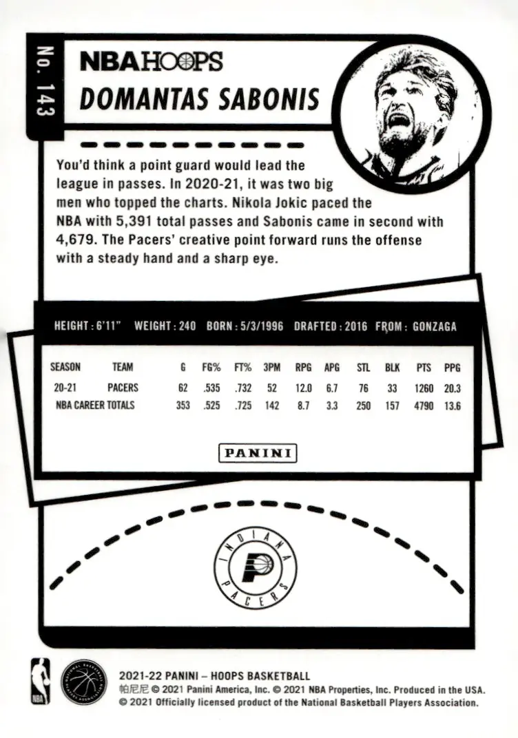 2021-22 NBA Hoops #143 Domantas Sabonis (back)