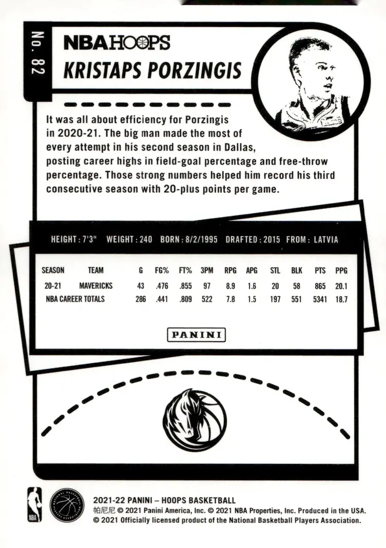 2021-22 NBA Hoops #82 Kristaps Porzingis (back)