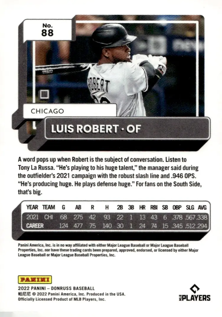 2022 Panini Donruss Baseball #88 Luis Robert (back)