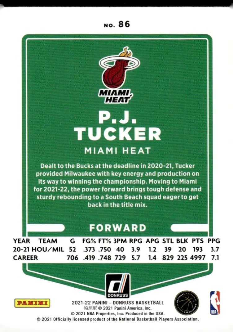 2021-22 Donruss #86 P.J. Tucker (back)