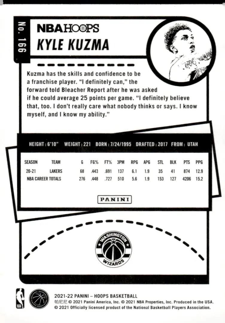 2021-22 NBA Hoops #166 Kyle Kuzma (back)