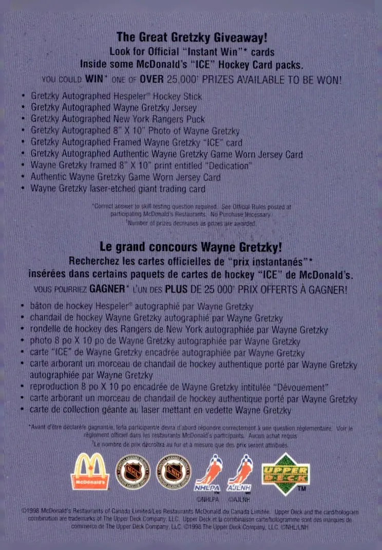 1998-99 Upper Deck McDonald's #NNO (unnumbered checklist) Checklist (back)