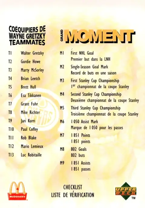 1998-99 Upper Deck McDonald's #NNO (unnumbered checklist) Checklist
