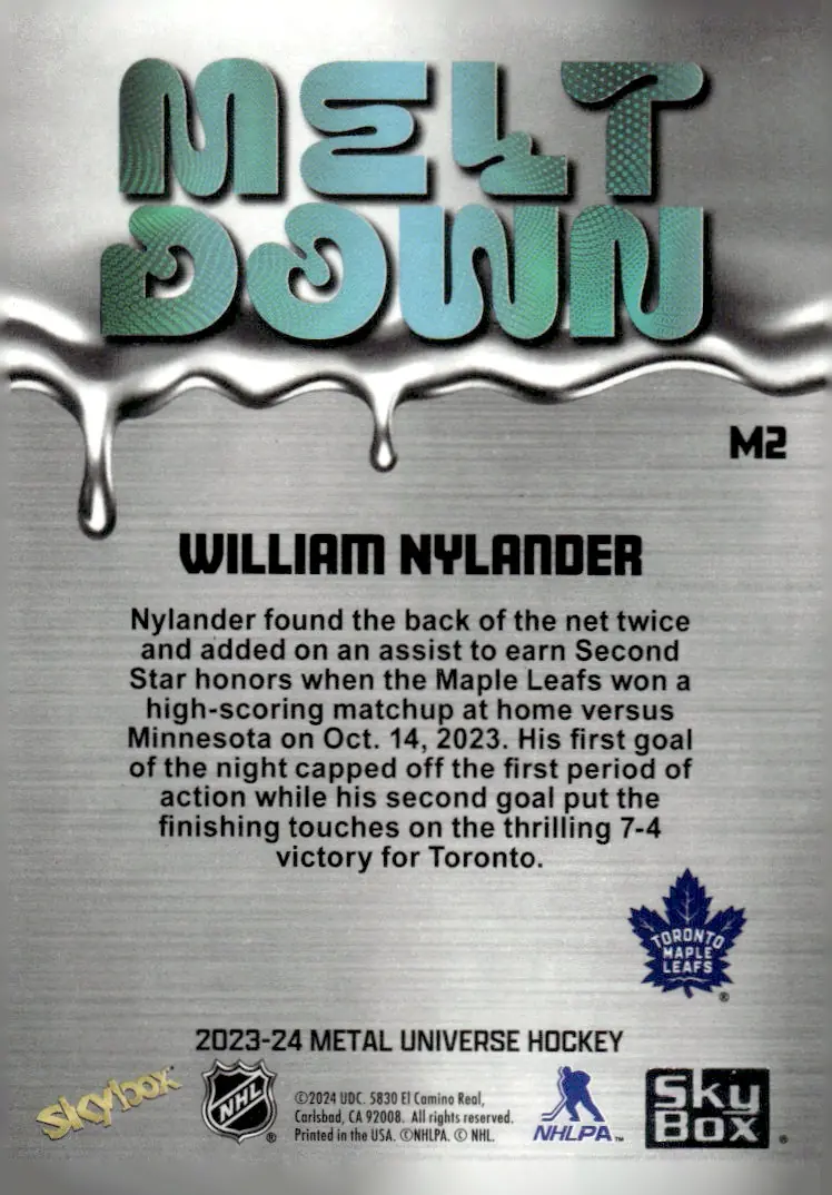 2023-24 SkyBox Metal Universe #M2 William Nylander (back)