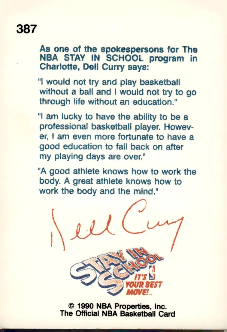 1990-91 NBA Hoops #387 Dell Curry (back)