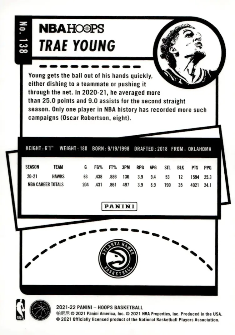 2021-22 NBA Hoops #138 Trae Young (back)