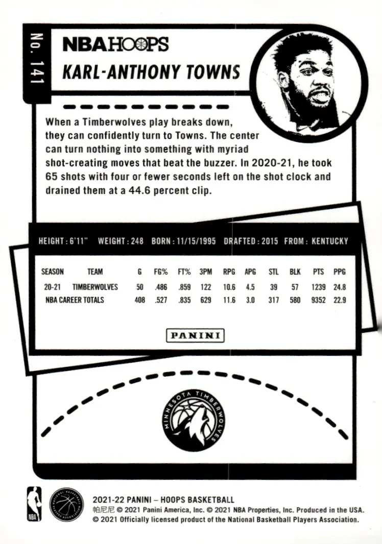 2021-22 NBA Hoops #141 Karl-Anthony Towns (back)