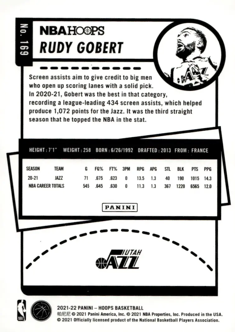 2021-22 NBA Hoops #169 Rudy Gobert (back)