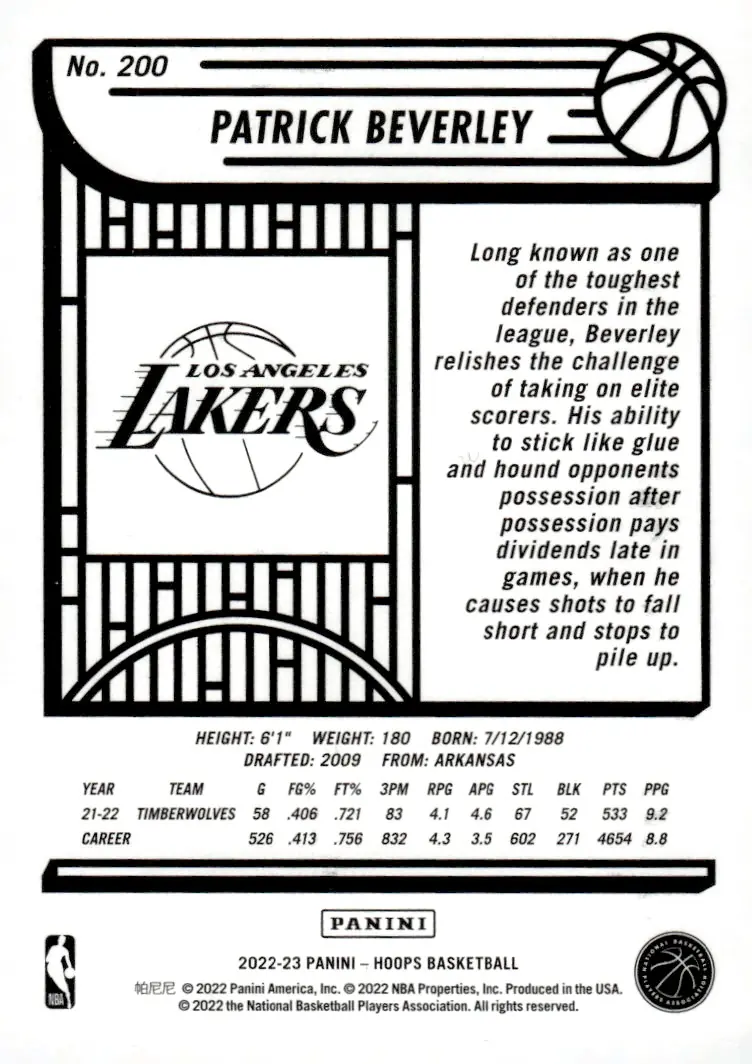 2022-23 NBA Hoops #200 Patrick Beverley (back)