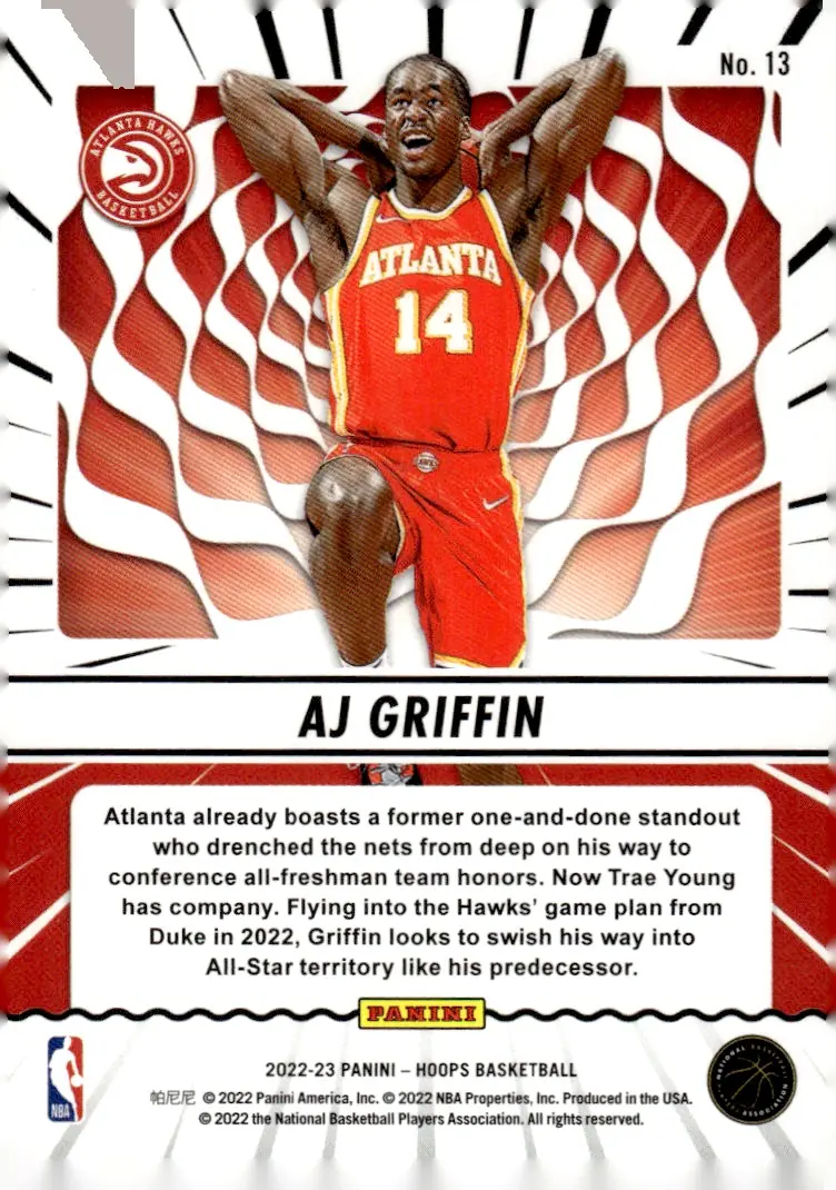 2022-23 NBA Hoops #13 AJ Griffin (back)