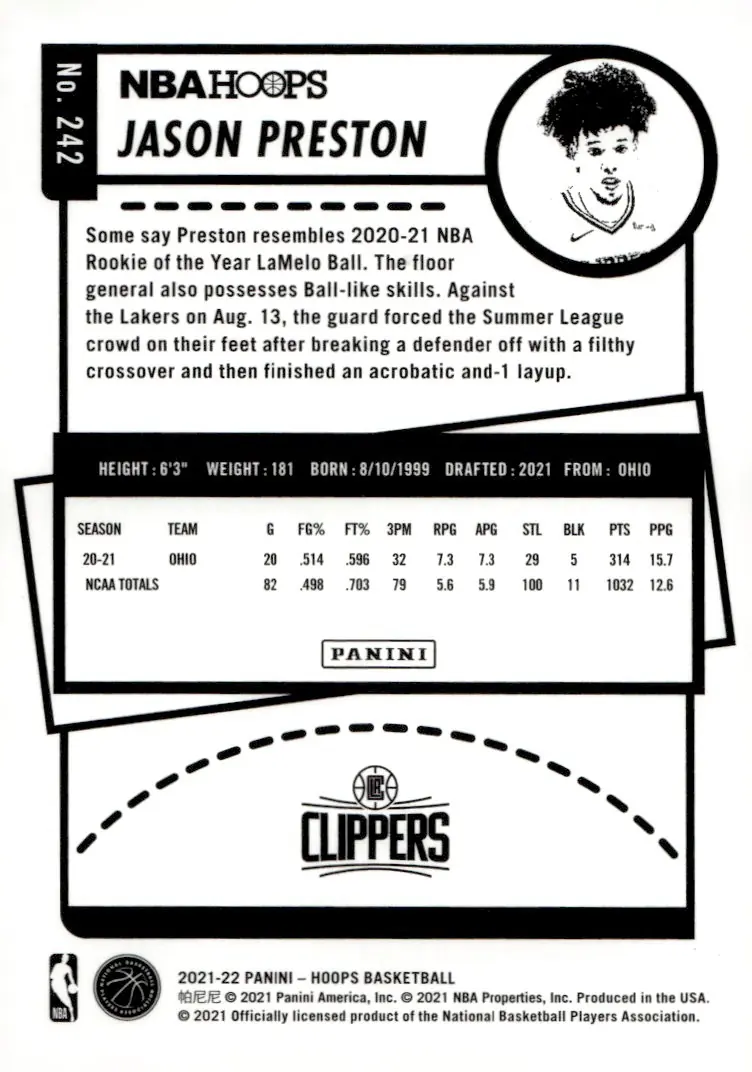 2021-22 NBA Hoops #242 Jason Preston (back)