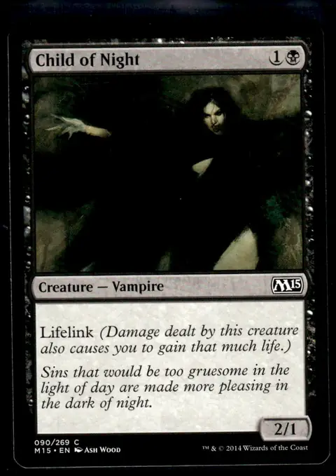 2014 Magic 2015 Core Set (M15) #090/269 Child of Night (Creature — Vampire, 2/1, Lifelink); art by Ash Wood