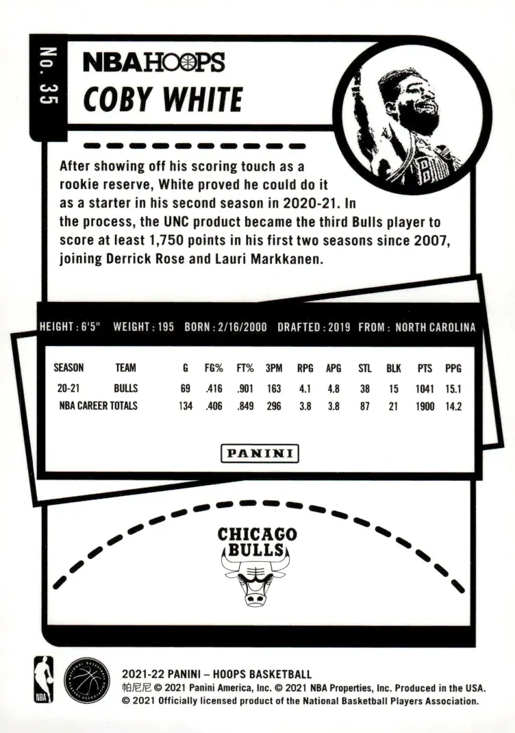 2021-22 NBA Hoops #35 Coby White (back)