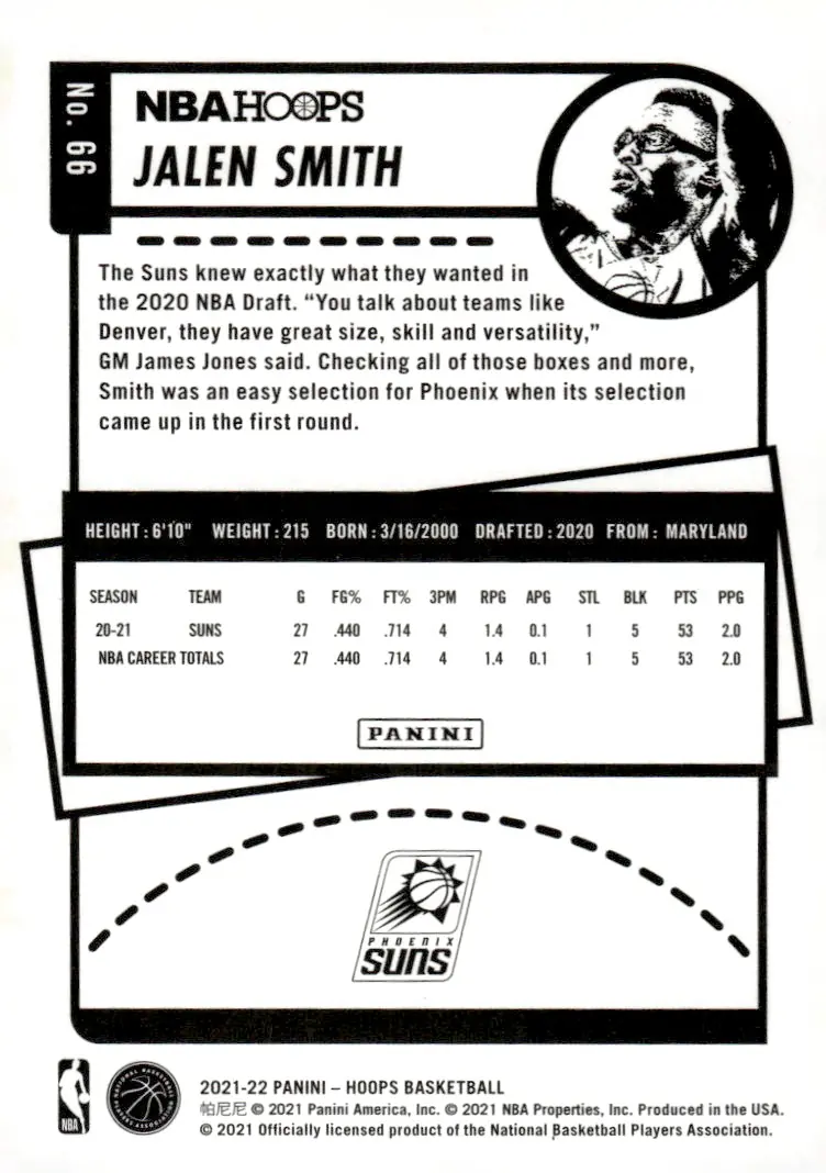 2021-22 NBA Hoops #66 Jalen Smith (back)