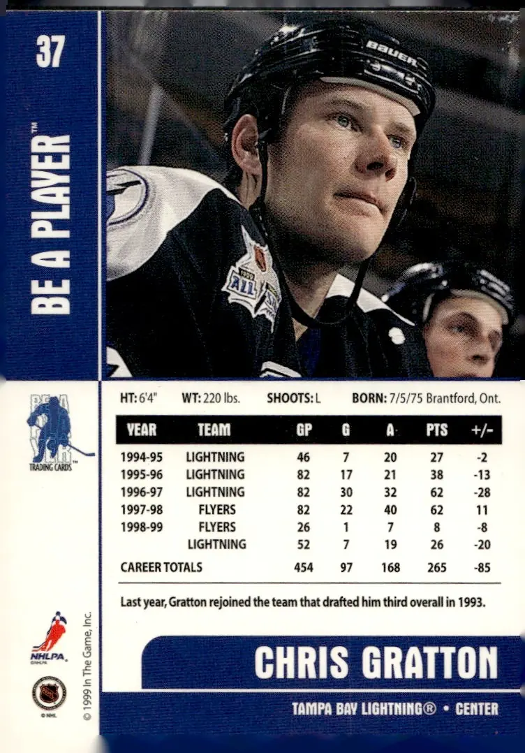1999-00 Be A Player Memorabilia #37 Chris Gratton (back)