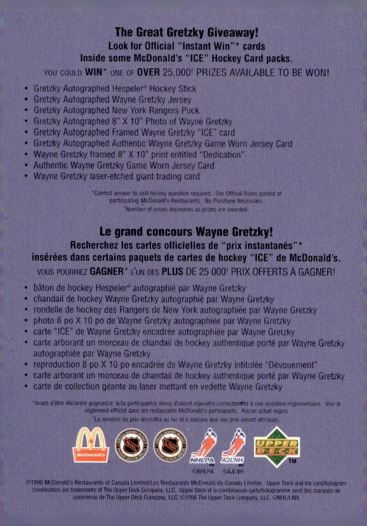 1998-99 Upper Deck McDonald's Checklist (back)