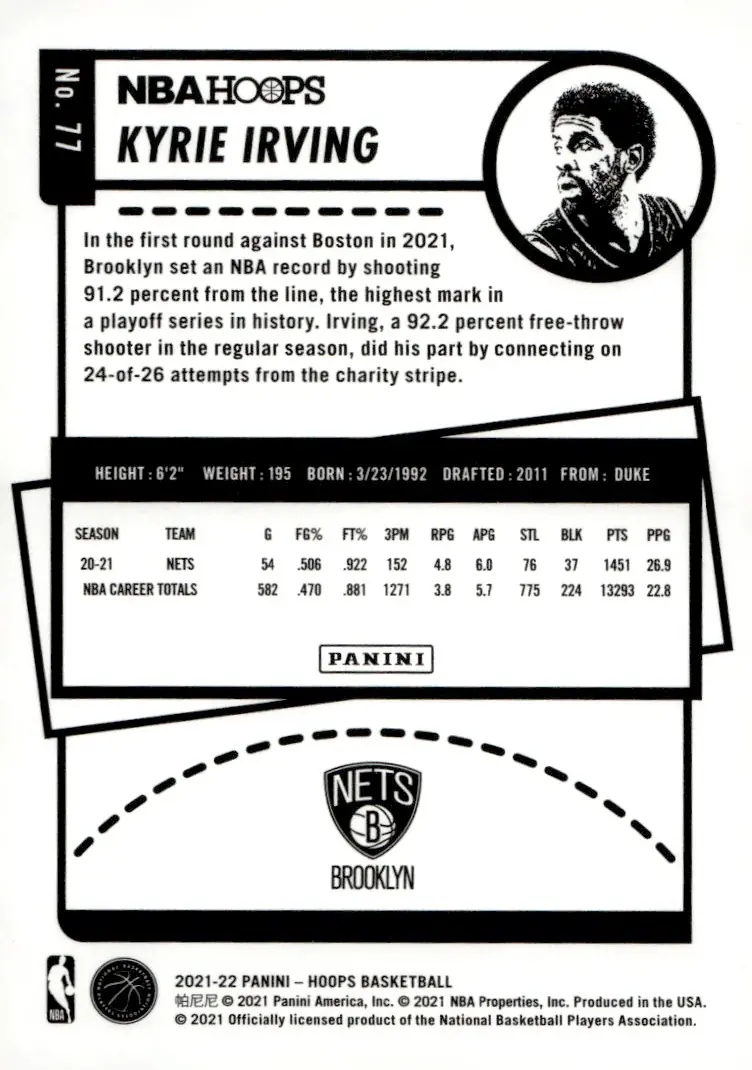 2021-22 NBA Hoops #77 Kyrie Irving (back)