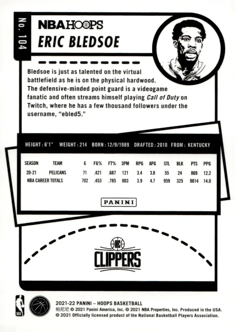 2021-22 NBA Hoops #104 Eric Bledsoe (back)