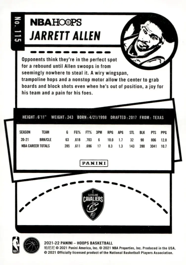 2021-22 NBA Hoops #115 Jarrett Allen (back)