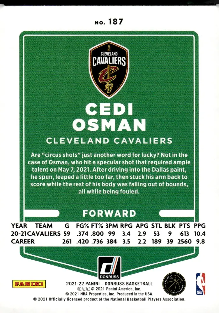 2021-22 Donruss #187 Cedi Osman (back)