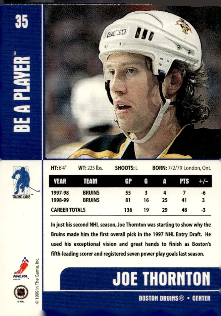 1999-00 Be A Player Memorabilia #35 Joe Thornton (back)