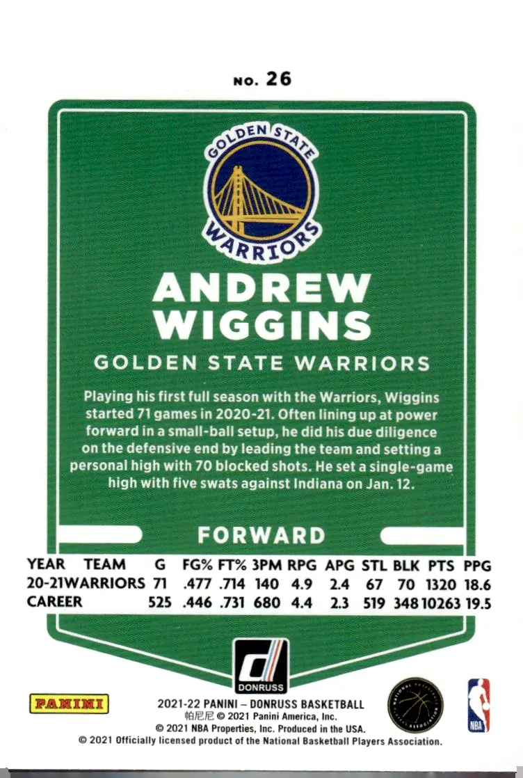 2021-22 Donruss #26 Andrew Wiggins (back)