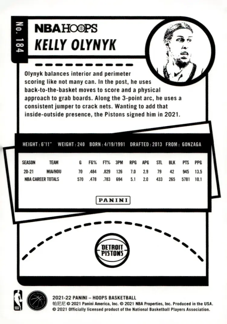 2021-22 NBA Hoops #184 Kelly Olynyk (back)