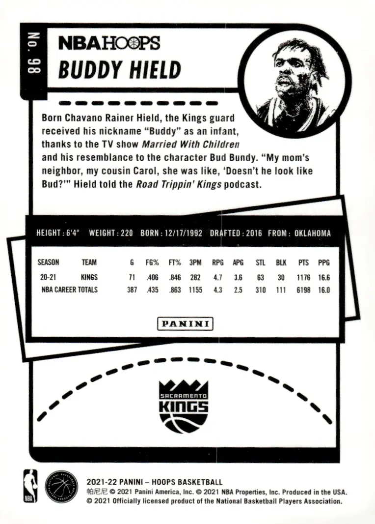 2021-22 NBA Hoops #98 Buddy Hield (back)